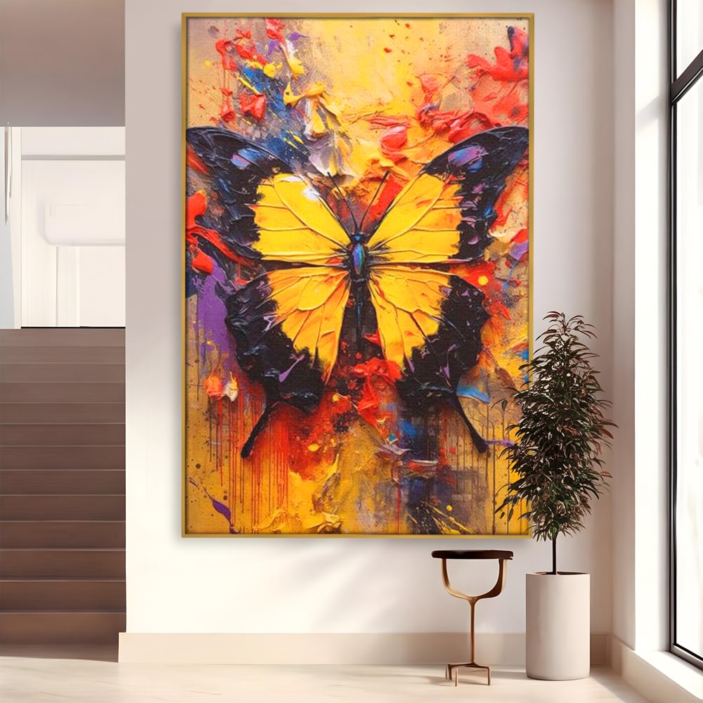 Tablou Canvas Premium, LuxCanva® M1133, Monarhul Galben, Energie, Optimism, Caldura, Dramatic, Contrast, Fluture, Insecta, Aripi, Multicolor, Design, Pictura, Birou, Living, Camera Copil