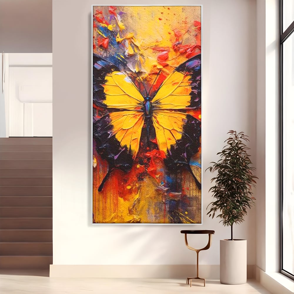 Tablou Canvas Premium, LuxCanva® M1133, Monarhul Galben, Energie, Optimism, Caldura, Dramatic, Contrast, Fluture, Insecta, Aripi, Multicolor, Design, Pictura, Birou, Living, Camera Copil
