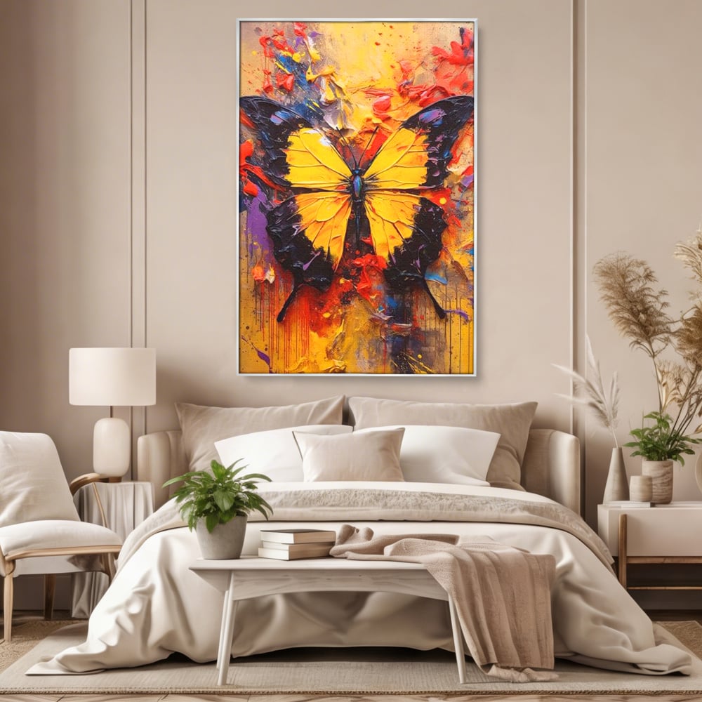 Tablou Canvas Premium, LuxCanva® M1133, Monarhul Galben, Energie, Optimism, Caldura, Dramatic, Contrast, Fluture, Insecta, Aripi, Multicolor, Design, Pictura, Birou, Living, Camera Copil