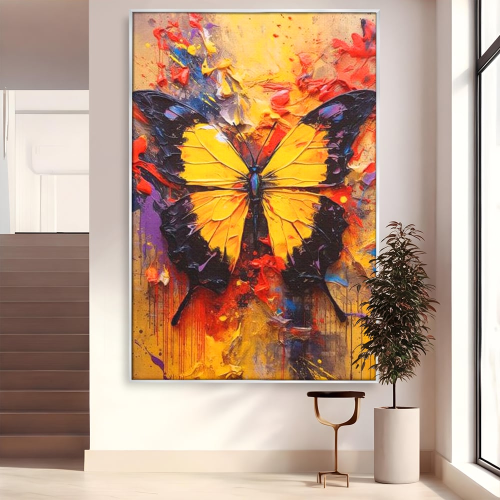 Tablou Canvas Premium, LuxCanva® M1133, Monarhul Galben, Energie, Optimism, Caldura, Dramatic, Contrast, Fluture, Insecta, Aripi, Multicolor, Design, Pictura, Birou, Living, Camera Copil