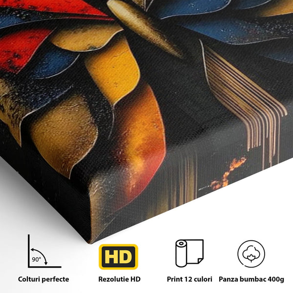 Tablou Canvas Premium, LuxCanva® M1134, Piese de Zbor, Mozaic, Contemporan, Modern, Abstract, Fluture, Aripi, Zbor, Culori Vibrante, Portret, Fragmentat, Birou, Living, Camera Copil