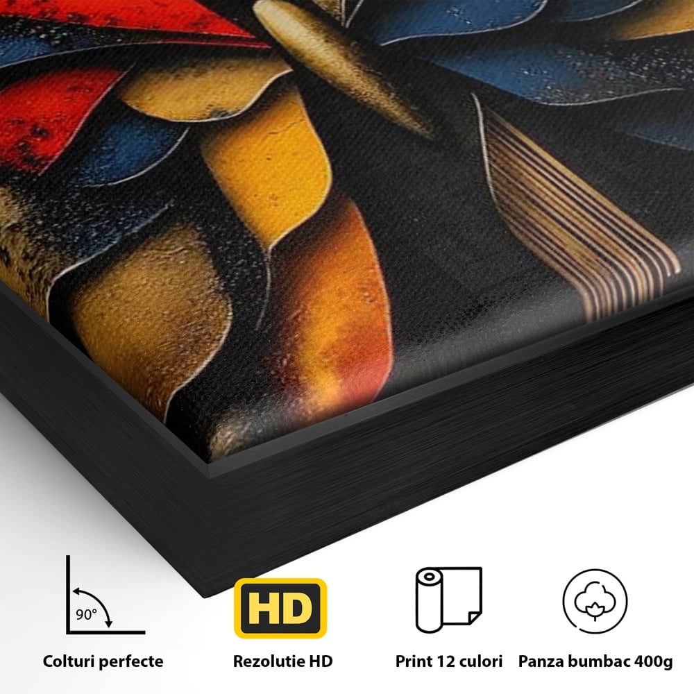 Tablou Canvas Premium, LuxCanva® M1134, Piese de Zbor, Mozaic, Contemporan, Modern, Abstract, Fluture, Aripi, Zbor, Culori Vibrante, Portret, Fragmentat, Birou, Living, Camera Copil
