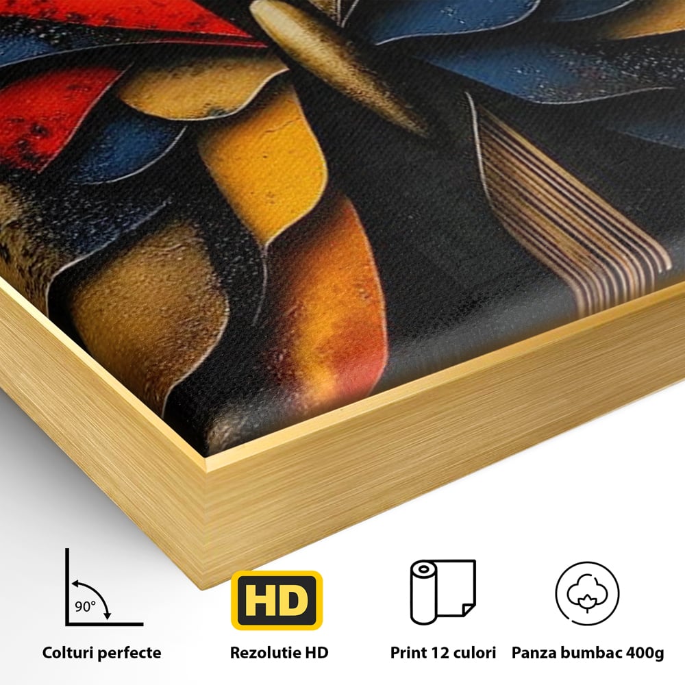 Tablou Canvas Premium, LuxCanva® M1134, Piese de Zbor, Mozaic, Contemporan, Modern, Abstract, Fluture, Aripi, Zbor, Culori Vibrante, Portret, Fragmentat, Birou, Living, Camera Copil