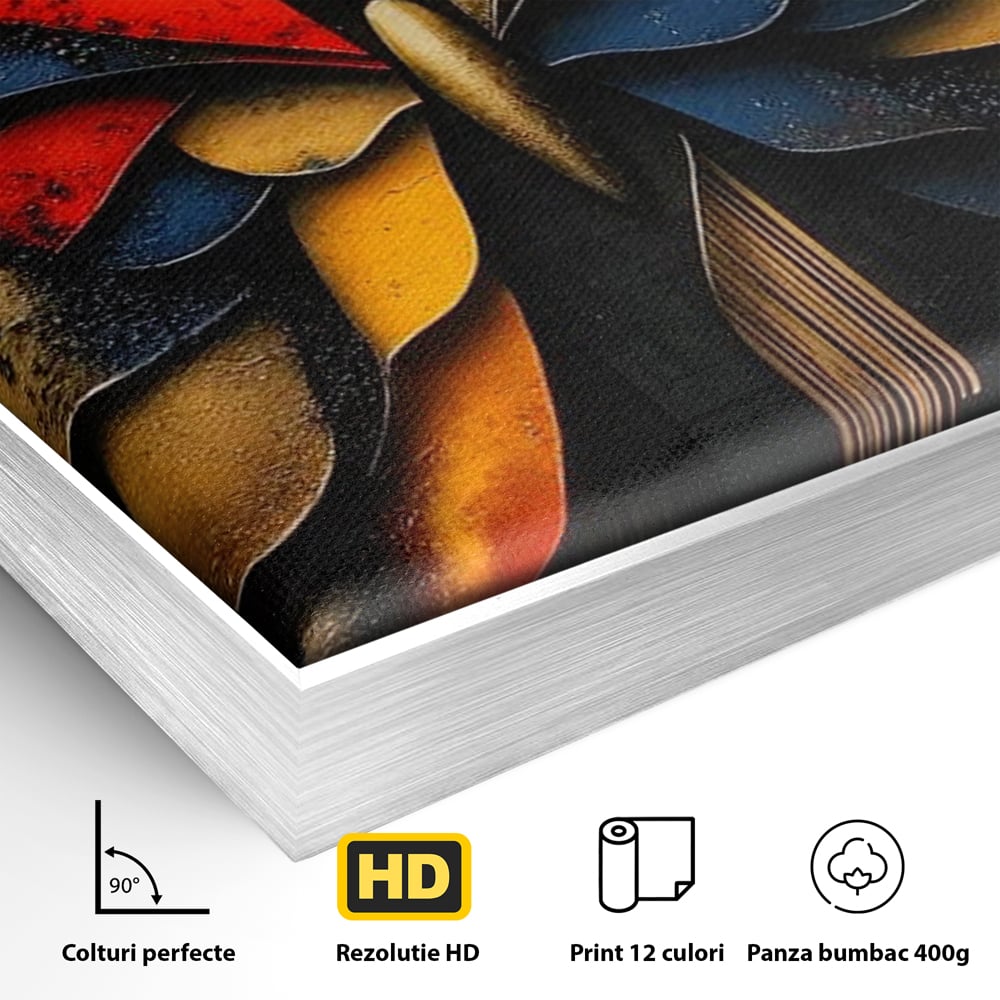 Tablou Canvas Premium, LuxCanva® M1134, Piese de Zbor, Mozaic, Contemporan, Modern, Abstract, Fluture, Aripi, Zbor, Culori Vibrante, Portret, Fragmentat, Birou, Living, Camera Copil