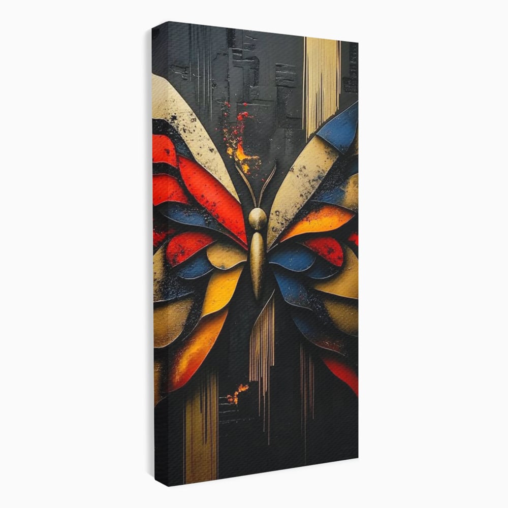 Tablou Canvas Premium, LuxCanva® M1134, Piese de Zbor, Mozaic, Contemporan, Modern, Abstract, Fluture, Aripi, Zbor, Culori Vibrante, Portret, Fragmentat, Birou, Living, Camera Copil
