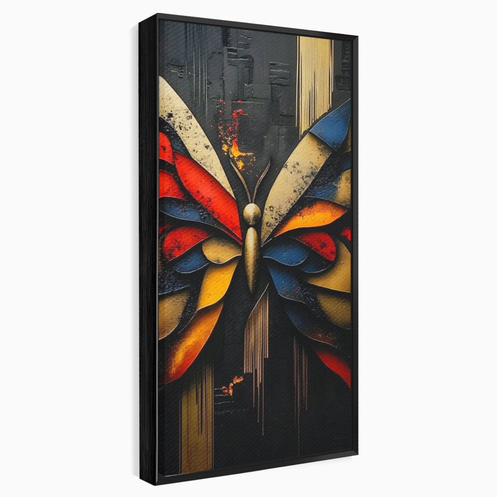 Tablou Canvas Premium, LuxCanva® M1134, Piese de Zbor, Mozaic, Contemporan, Modern, Abstract, Fluture, Aripi, Zbor, Culori Vibrante, Portret, Fragmentat, Birou, Living, Camera Copil