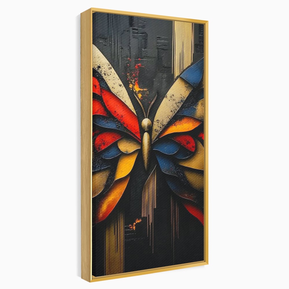 Tablou Canvas Premium, LuxCanva® M1134, Piese de Zbor, Mozaic, Contemporan, Modern, Abstract, Fluture, Aripi, Zbor, Culori Vibrante, Portret, Fragmentat, Birou, Living, Camera Copil