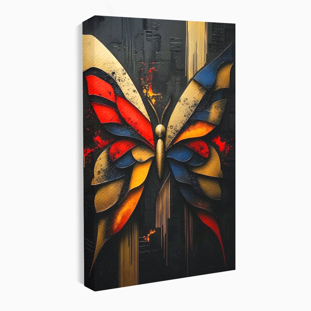 Tablou Canvas Premium, LuxCanva® M1134, Piese de Zbor, Mozaic, Contemporan, Modern, Abstract, Fluture, Aripi, Zbor, Culori Vibrante, Portret, Fragmentat, Birou, Living, Camera Copil
