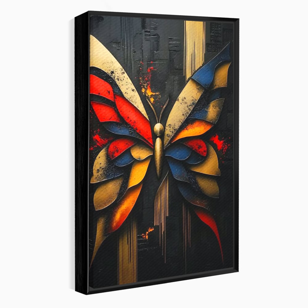 Tablou Canvas Premium, LuxCanva® M1134, Piese de Zbor, Mozaic, Contemporan, Modern, Abstract, Fluture, Aripi, Zbor, Culori Vibrante, Portret, Fragmentat, Birou, Living, Camera Copil