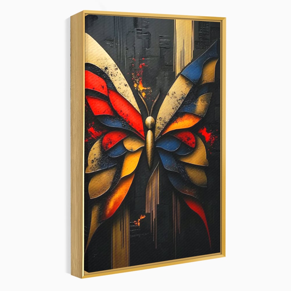 Tablou Canvas Premium, LuxCanva® M1134, Piese de Zbor, Mozaic, Contemporan, Modern, Abstract, Fluture, Aripi, Zbor, Culori Vibrante, Portret, Fragmentat, Birou, Living, Camera Copil