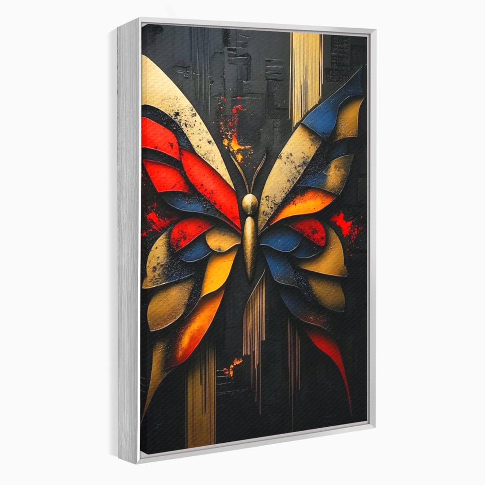Tablou Canvas Premium, LuxCanva® M1134, Piese de Zbor, Mozaic, Contemporan, Modern, Abstract, Fluture, Aripi, Zbor, Culori Vibrante, Portret, Fragmentat, Birou, Living, Camera Copil