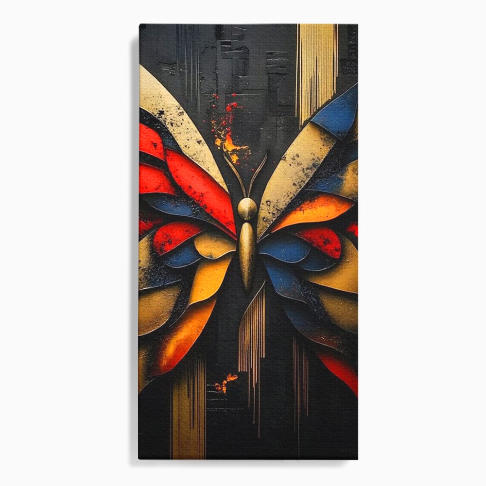 Tablou Canvas Premium, LuxCanva® M1134, Piese de Zbor, Mozaic, Contemporan, Modern, Abstract, Fluture, Aripi, Zbor, Culori Vibrante, Portret, Fragmentat, Birou, Living, Camera Copil