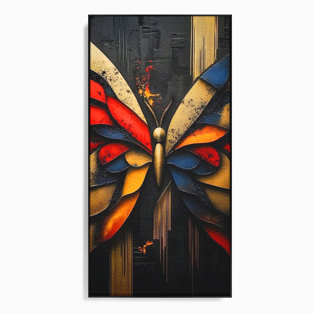 Tablou Canvas Premium, LuxCanva® M1134, Piese de Zbor, Mozaic, Contemporan, Modern, Abstract, Fluture, Aripi, Zbor, Culori Vibrante, Portret, Fragmentat, Birou, Living, Camera Copil