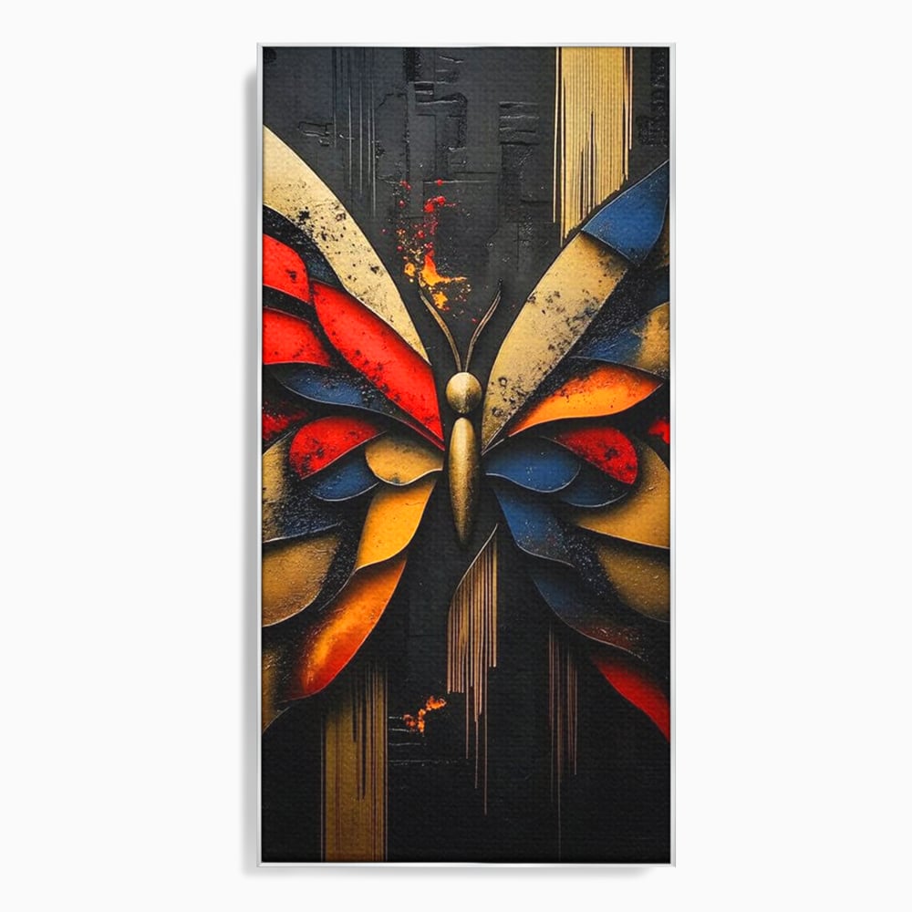 Tablou Canvas Premium, LuxCanva® M1134, Piese de Zbor, Mozaic, Contemporan, Modern, Abstract, Fluture, Aripi, Zbor, Culori Vibrante, Portret, Fragmentat, Birou, Living, Camera Copil