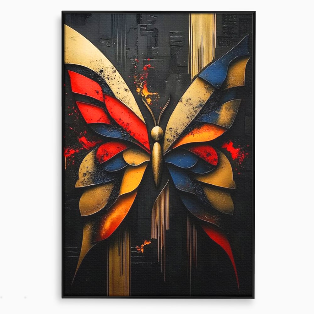 Tablou Canvas Premium, LuxCanva® M1134, Piese de Zbor, Mozaic, Contemporan, Modern, Abstract, Fluture, Aripi, Zbor, Culori Vibrante, Portret, Fragmentat, Birou, Living, Camera Copil