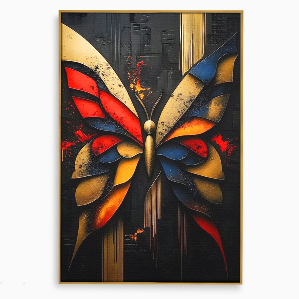 Tablou Canvas Premium, LuxCanva® M1134, Piese de Zbor, Mozaic, Contemporan, Modern, Abstract, Fluture, Aripi, Zbor, Culori Vibrante, Portret, Fragmentat, Birou, Living, Camera Copil