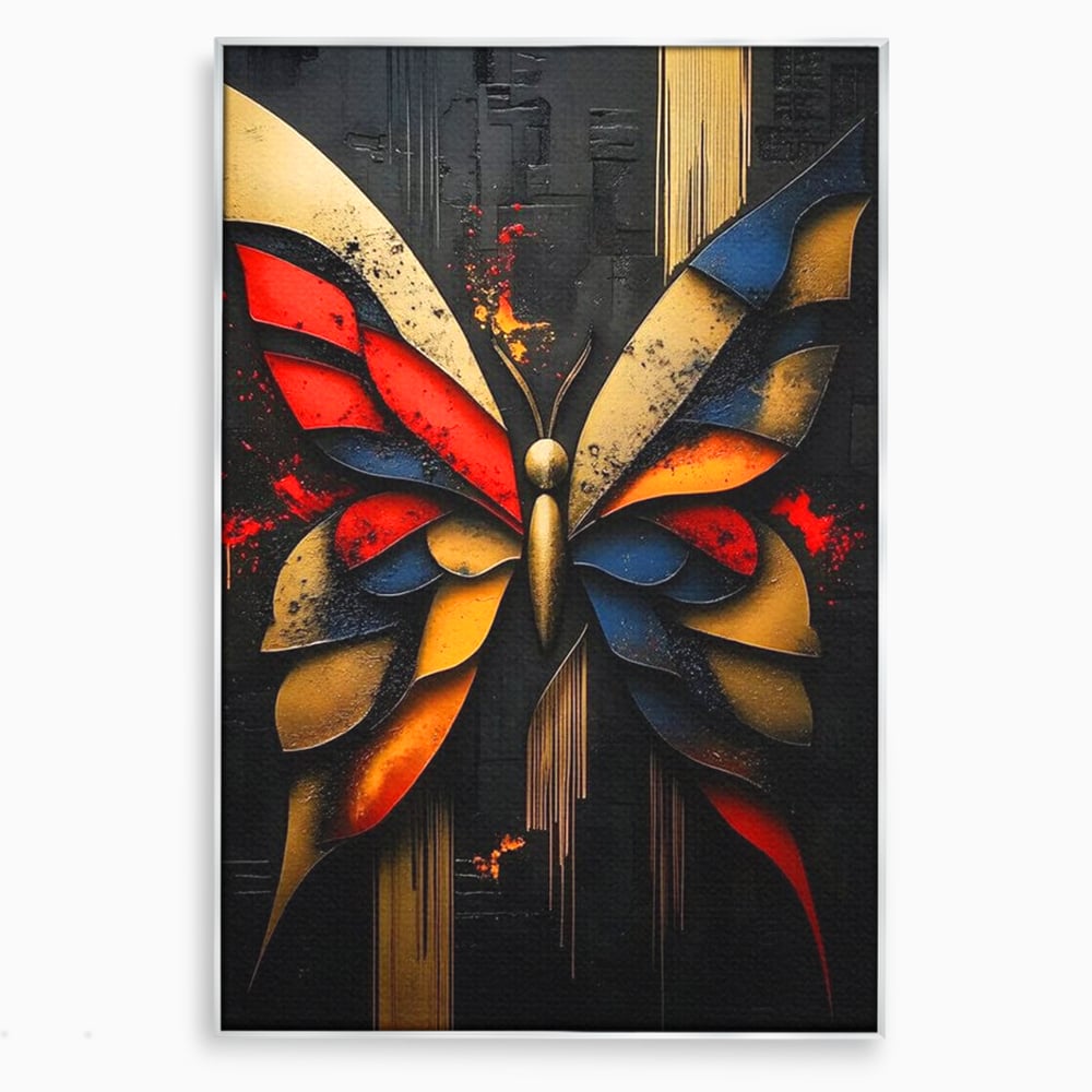Tablou Canvas Premium, LuxCanva® M1134, Piese de Zbor, Mozaic, Contemporan, Modern, Abstract, Fluture, Aripi, Zbor, Culori Vibrante, Portret, Fragmentat, Birou, Living, Camera Copil