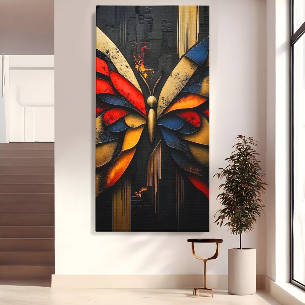 Tablou Canvas Premium, LuxCanva® M1134, Piese de Zbor, Mozaic, Contemporan, Modern, Abstract, Fluture, Aripi, Zbor, Culori Vibrante, Portret, Fragmentat, Birou, Living, Camera Copil