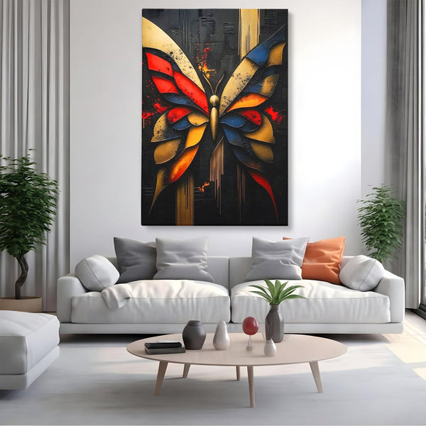 Tablou Canvas Premium, LuxCanva® M1134, Piese de Zbor, Mozaic, Contemporan, Modern, Abstract, Fluture, Aripi, Zbor, Culori Vibrante, Portret, Fragmentat, Birou, Living, Camera Copil