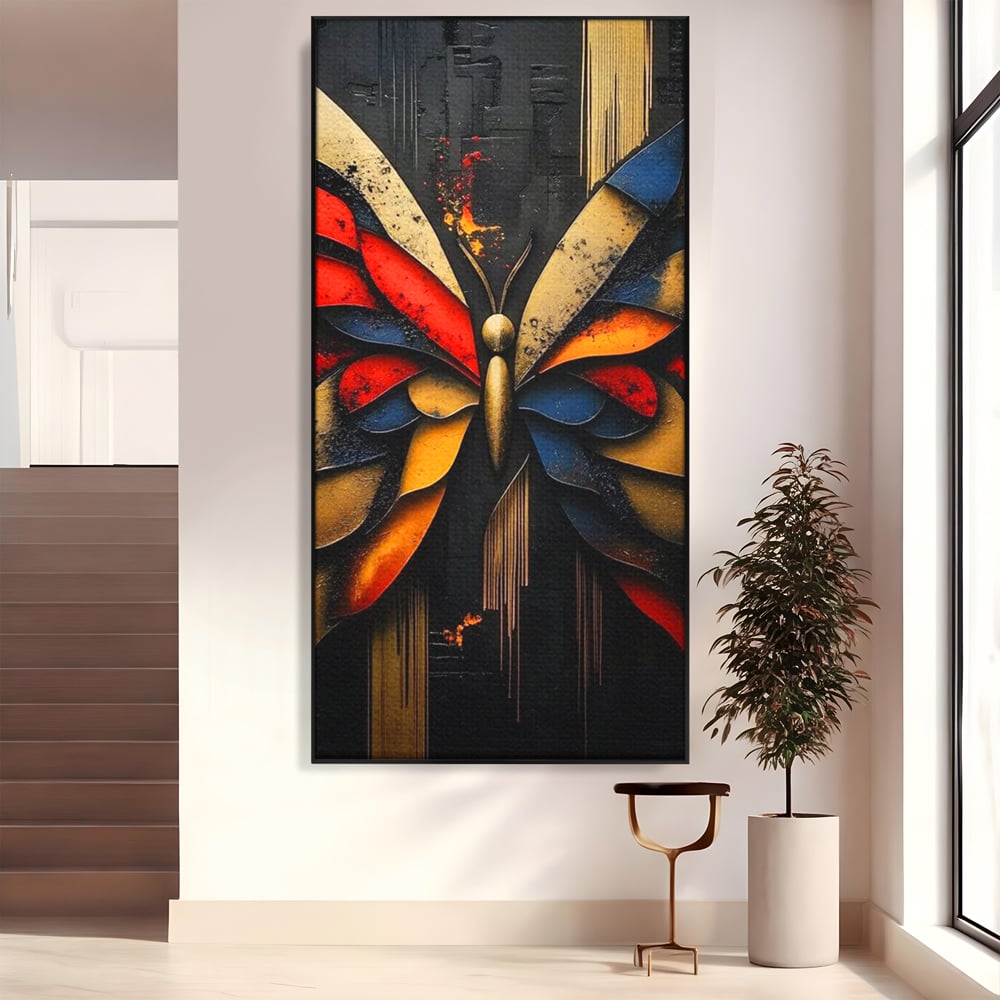 Tablou Canvas Premium, LuxCanva® M1134, Piese de Zbor, Mozaic, Contemporan, Modern, Abstract, Fluture, Aripi, Zbor, Culori Vibrante, Portret, Fragmentat, Birou, Living, Camera Copil