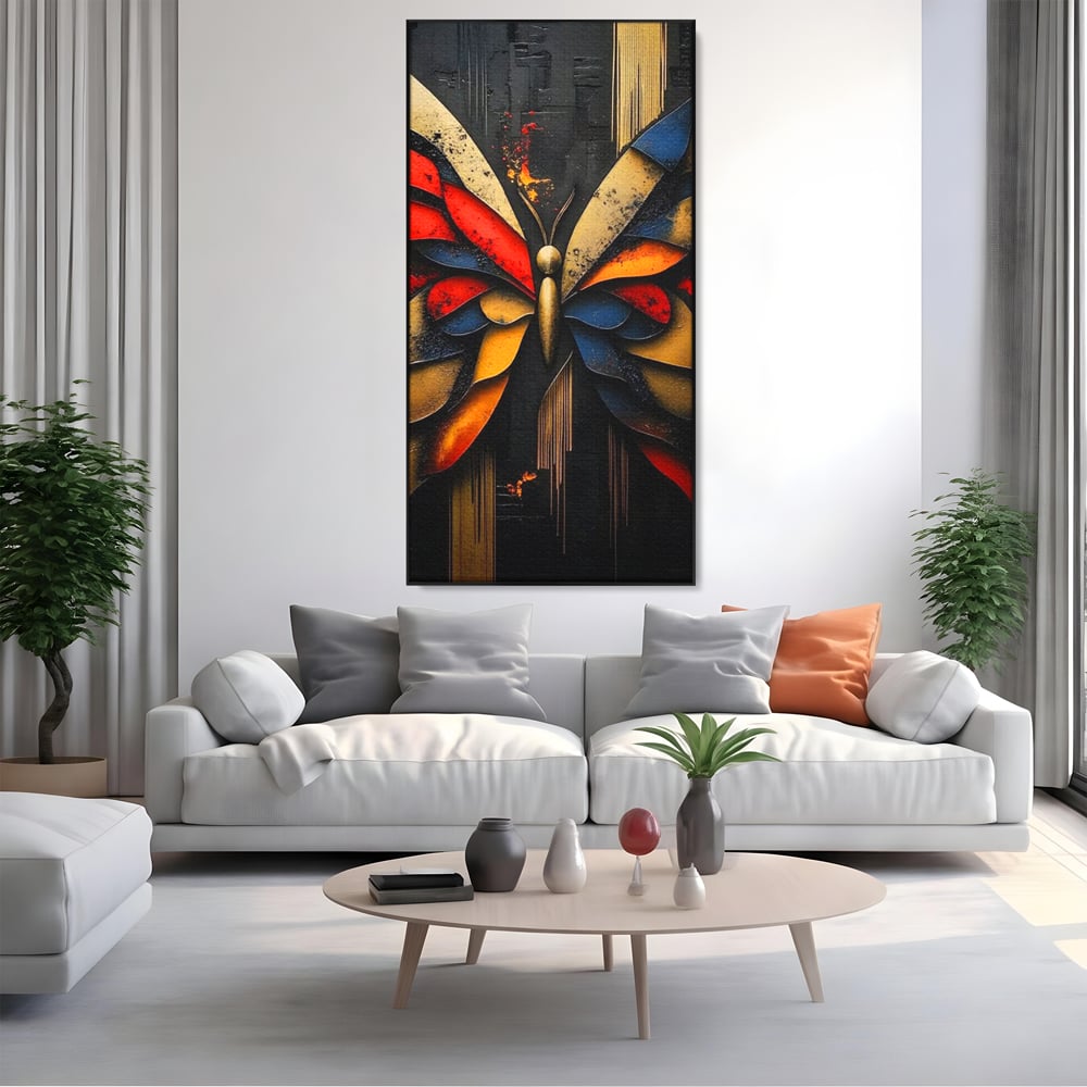 Tablou Canvas Premium, LuxCanva® M1134, Piese de Zbor, Mozaic, Contemporan, Modern, Abstract, Fluture, Aripi, Zbor, Culori Vibrante, Portret, Fragmentat, Birou, Living, Camera Copil