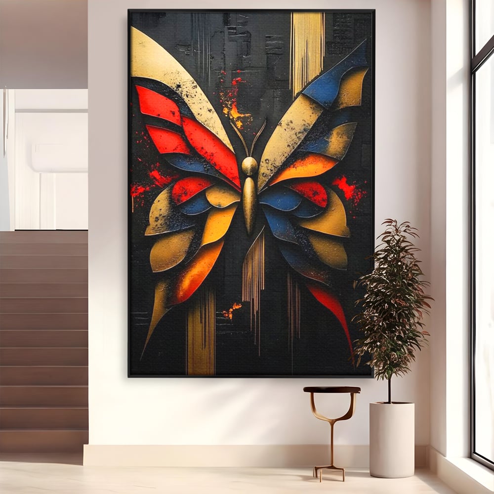 Tablou Canvas Premium, LuxCanva® M1134, Piese de Zbor, Mozaic, Contemporan, Modern, Abstract, Fluture, Aripi, Zbor, Culori Vibrante, Portret, Fragmentat, Birou, Living, Camera Copil