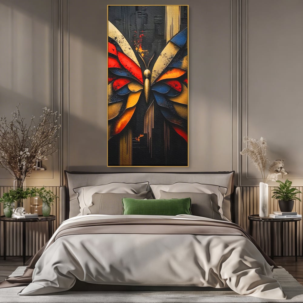 Tablou Canvas Premium, LuxCanva® M1134, Piese de Zbor, Mozaic, Contemporan, Modern, Abstract, Fluture, Aripi, Zbor, Culori Vibrante, Portret, Fragmentat, Birou, Living, Camera Copil
