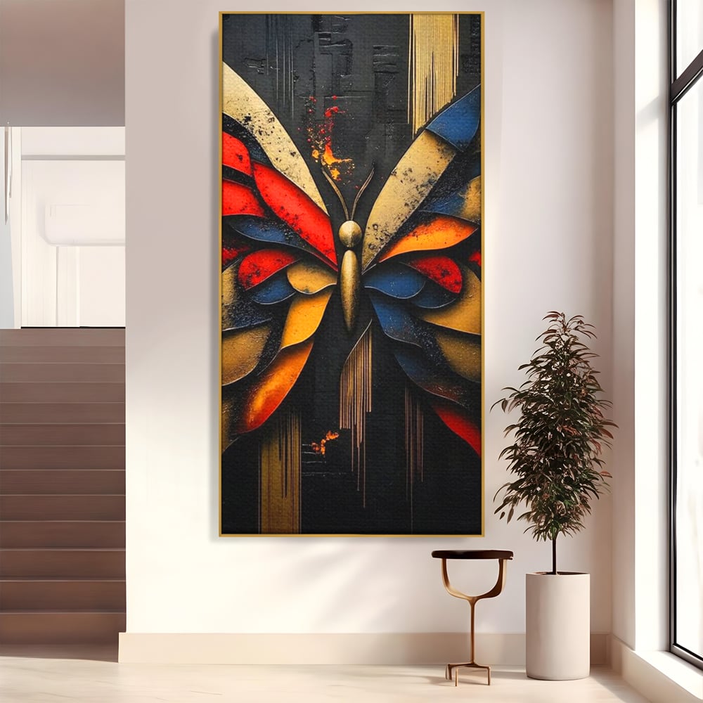 Tablou Canvas Premium, LuxCanva® M1134, Piese de Zbor, Mozaic, Contemporan, Modern, Abstract, Fluture, Aripi, Zbor, Culori Vibrante, Portret, Fragmentat, Birou, Living, Camera Copil