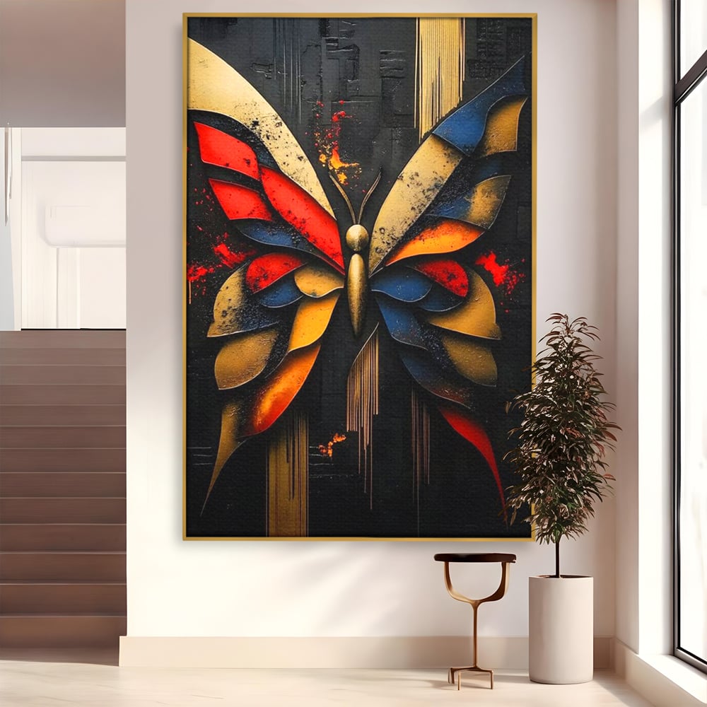 Tablou Canvas Premium, LuxCanva® M1134, Piese de Zbor, Mozaic, Contemporan, Modern, Abstract, Fluture, Aripi, Zbor, Culori Vibrante, Portret, Fragmentat, Birou, Living, Camera Copil