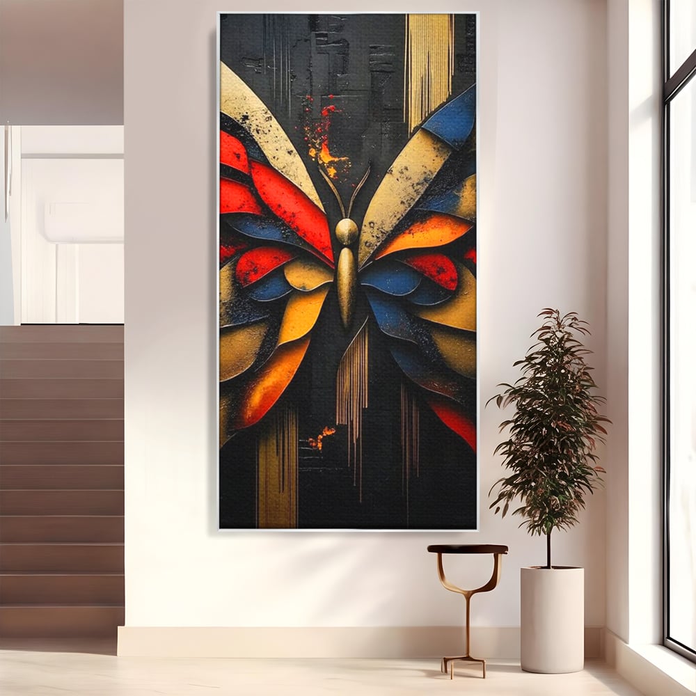 Tablou Canvas Premium, LuxCanva® M1134, Piese de Zbor, Mozaic, Contemporan, Modern, Abstract, Fluture, Aripi, Zbor, Culori Vibrante, Portret, Fragmentat, Birou, Living, Camera Copil