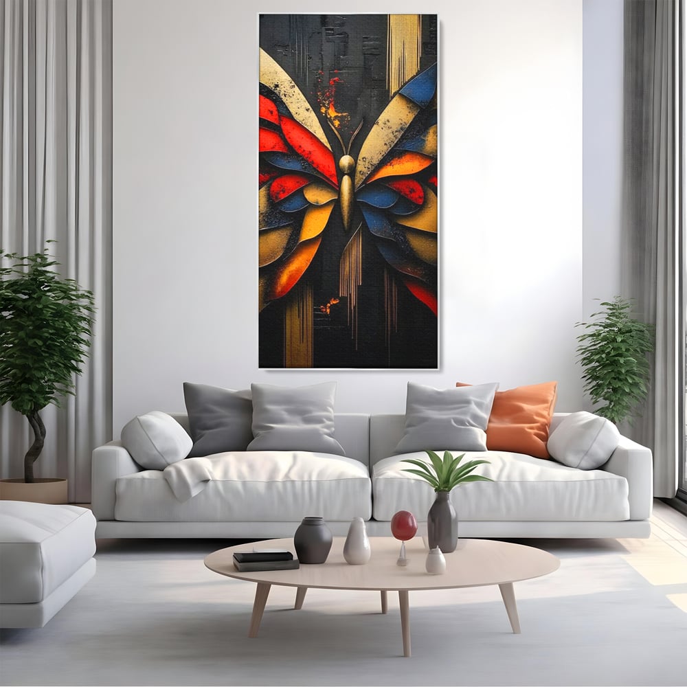 Tablou Canvas Premium, LuxCanva® M1134, Piese de Zbor, Mozaic, Contemporan, Modern, Abstract, Fluture, Aripi, Zbor, Culori Vibrante, Portret, Fragmentat, Birou, Living, Camera Copil