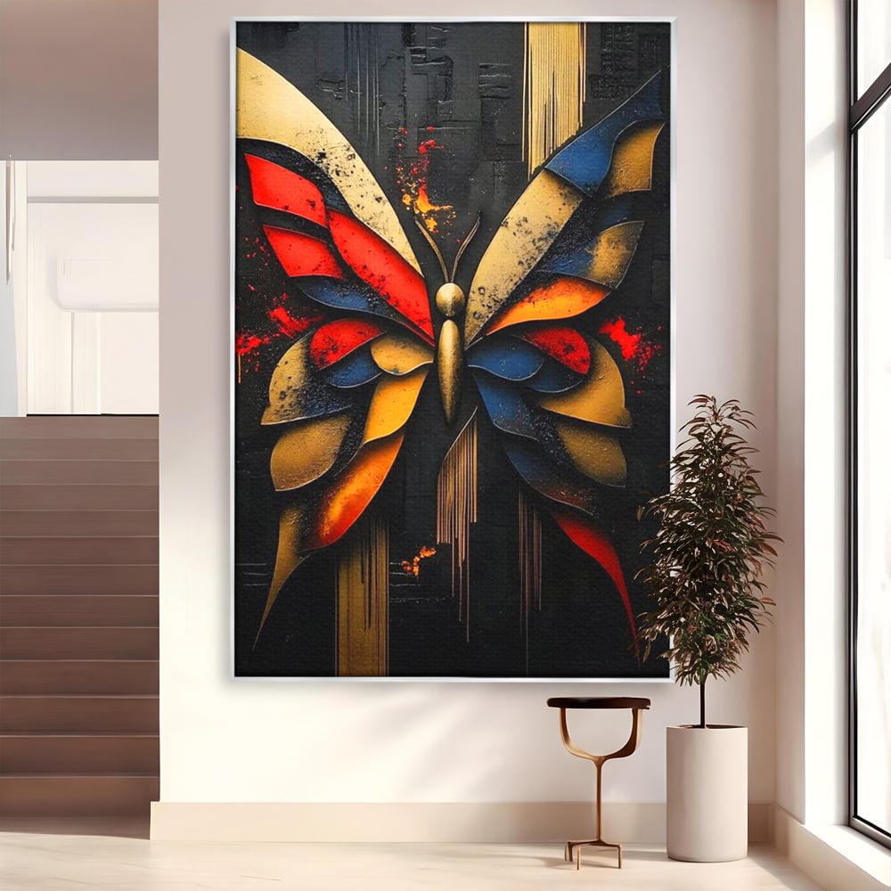 Tablou Canvas Premium, LuxCanva® M1134, Piese de Zbor, Mozaic, Contemporan, Modern, Abstract, Fluture, Aripi, Zbor, Culori Vibrante, Portret, Fragmentat, Birou, Living, Camera Copil