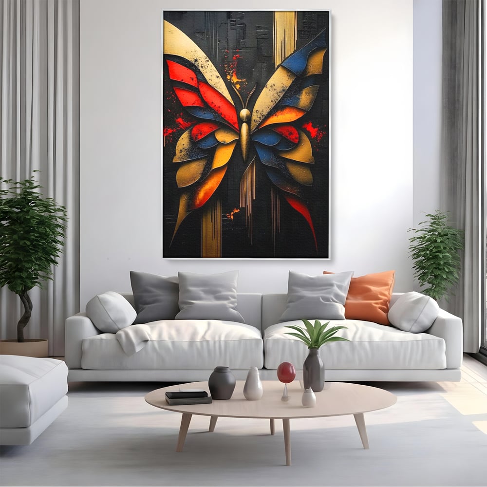 Tablou Canvas Premium, LuxCanva® M1134, Piese de Zbor, Mozaic, Contemporan, Modern, Abstract, Fluture, Aripi, Zbor, Culori Vibrante, Portret, Fragmentat, Birou, Living, Camera Copil