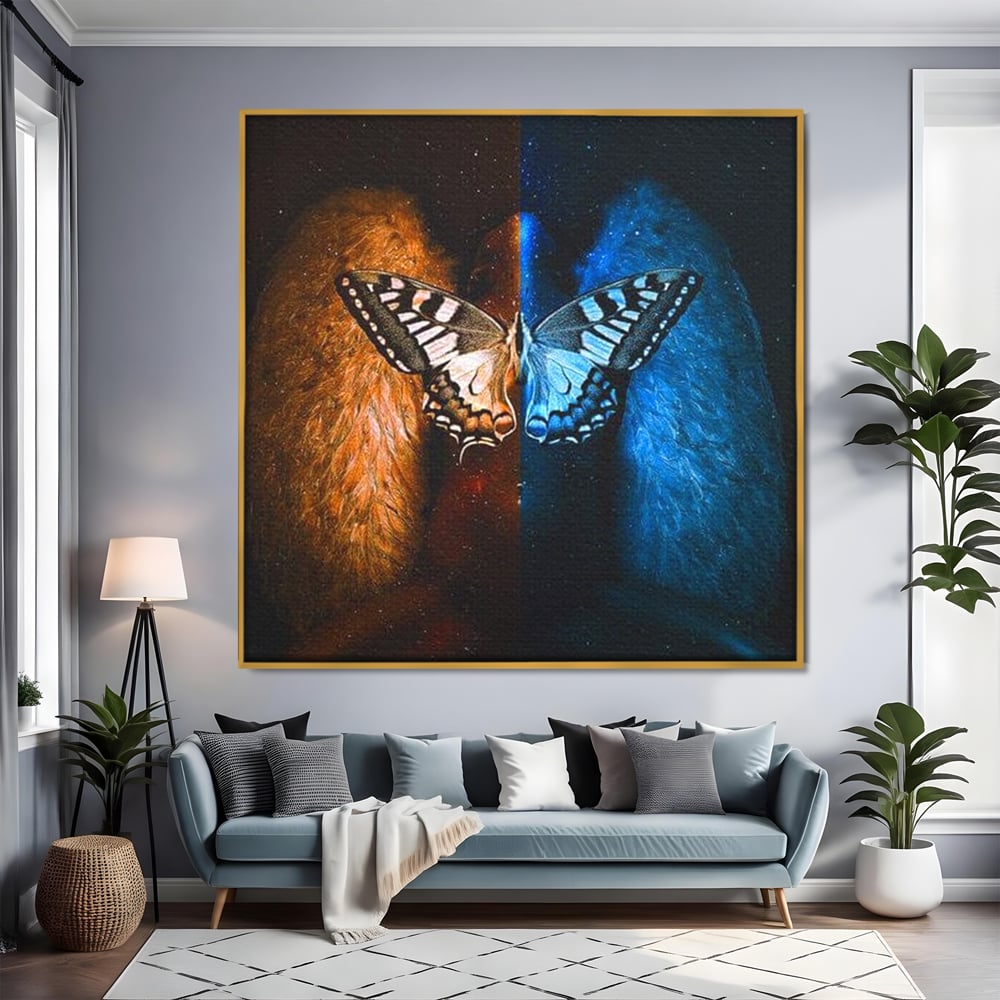Tablou Canvas Premium, LuxCanva® M1135, Aripile Destinului, Artistic, Aripi, Inger, Fluture, Ilustratie, Dualitate, Simbolism, Foc, Apa, Conexiune, Birou, Living, Camera Copil