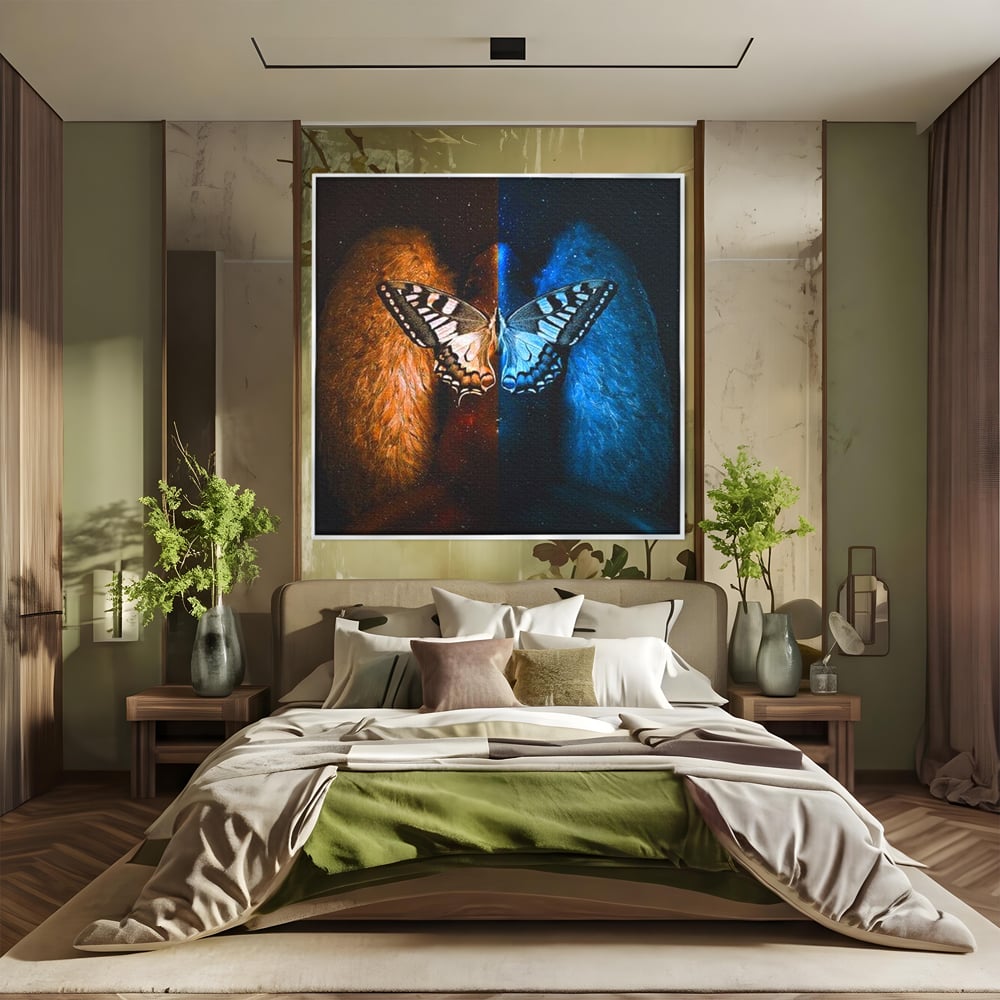 Tablou Canvas Premium, LuxCanva® M1135, Aripile Destinului, Artistic, Aripi, Inger, Fluture, Ilustratie, Dualitate, Simbolism, Foc, Apa, Conexiune, Birou, Living, Camera Copil