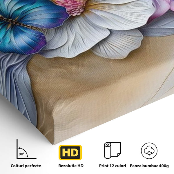 Tablou Canvas Premium, LuxCanva® M1136, Broderie Pastelata, Textura, Eteric, Fluture, Flori, Delicat, Aripi, Petale, Finete, Abstract, Vis, Modern, Pastel, Arta, Birou, Living, Camera Copil