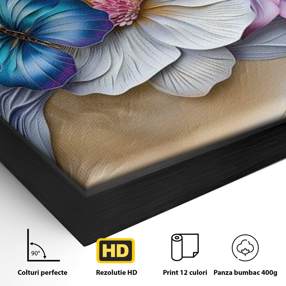 Tablou Canvas Premium, LuxCanva® M1136, Broderie Pastelata, Textura, Eteric, Fluture, Flori, Delicat, Aripi, Petale, Finete, Abstract, Vis, Modern, Pastel, Arta, Birou, Living, Camera Copil