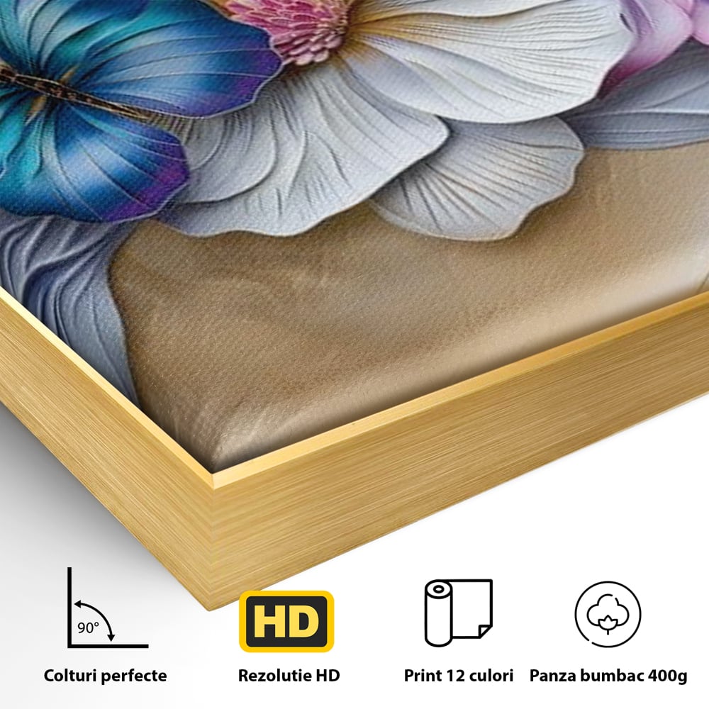 Tablou Canvas Premium, LuxCanva® M1136, Broderie Pastelata, Textura, Eteric, Fluture, Flori, Delicat, Aripi, Petale, Finete, Abstract, Vis, Modern, Pastel, Arta, Birou, Living, Camera Copil