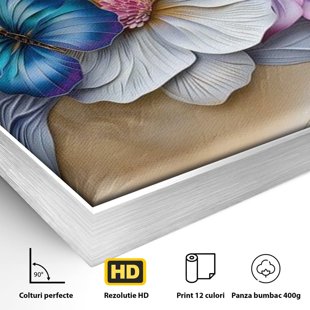 Tablou Canvas Premium, LuxCanva® M1136, Broderie Pastelata, Textura, Eteric, Fluture, Flori, Delicat, Aripi, Petale, Finete, Abstract, Vis, Modern, Pastel, Arta, Birou, Living, Camera Copil