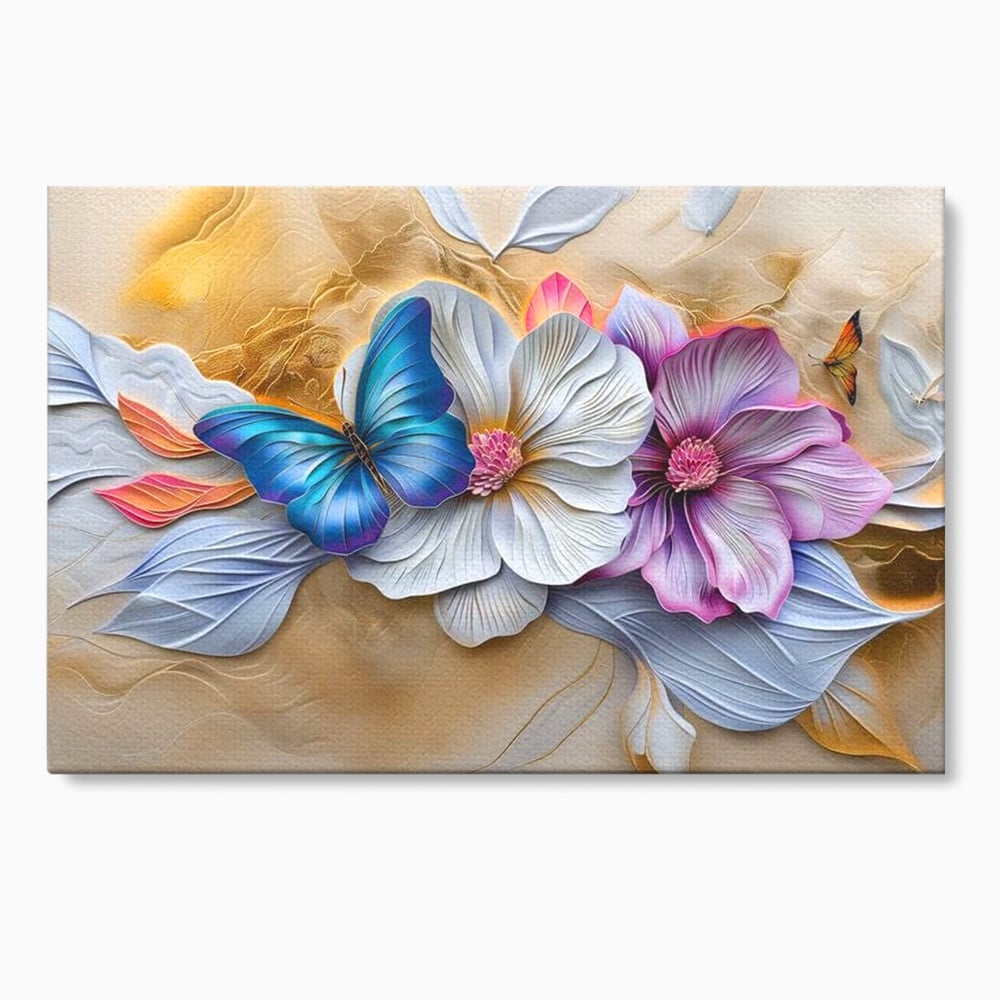 Tablou Canvas Premium, LuxCanva® M1136, Broderie Pastelata, Textura, Eteric, Fluture, Flori, Delicat, Aripi, Petale, Finete, Abstract, Vis, Modern, Pastel, Arta, Birou, Living, Camera Copil