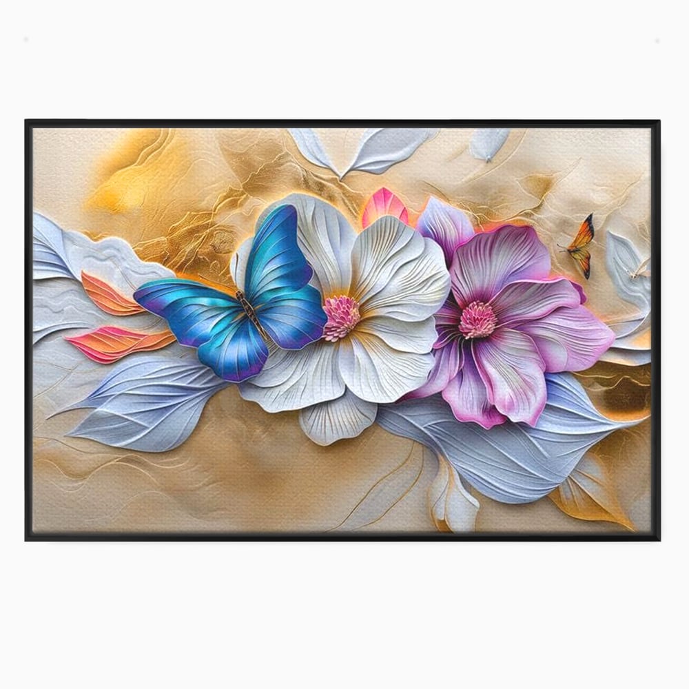 Tablou Canvas Premium, LuxCanva® M1136, Broderie Pastelata, Textura, Eteric, Fluture, Flori, Delicat, Aripi, Petale, Finete, Abstract, Vis, Modern, Pastel, Arta, Birou, Living, Camera Copil