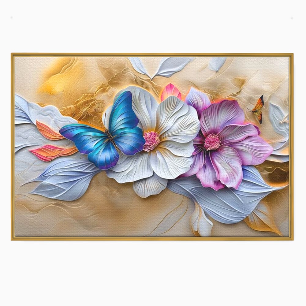 Tablou Canvas Premium, LuxCanva® M1136, Broderie Pastelata, Textura, Eteric, Fluture, Flori, Delicat, Aripi, Petale, Finete, Abstract, Vis, Modern, Pastel, Arta, Birou, Living, Camera Copil
