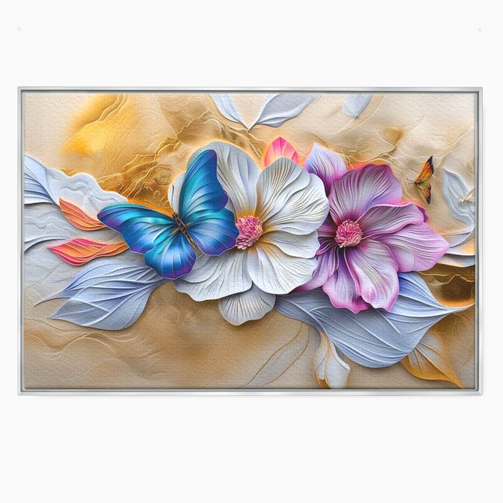 Tablou Canvas Premium, LuxCanva® M1136, Broderie Pastelata, Textura, Eteric, Fluture, Flori, Delicat, Aripi, Petale, Finete, Abstract, Vis, Modern, Pastel, Arta, Birou, Living, Camera Copil