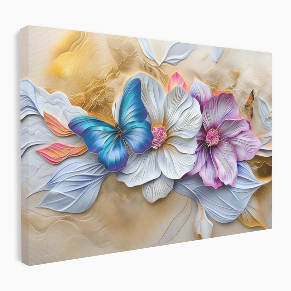 Tablou Canvas Premium, LuxCanva® M1136, Broderie Pastelata, Textura, Eteric, Fluture, Flori, Delicat, Aripi, Petale, Finete, Abstract, Vis, Modern, Pastel, Arta, Birou, Living, Camera Copil