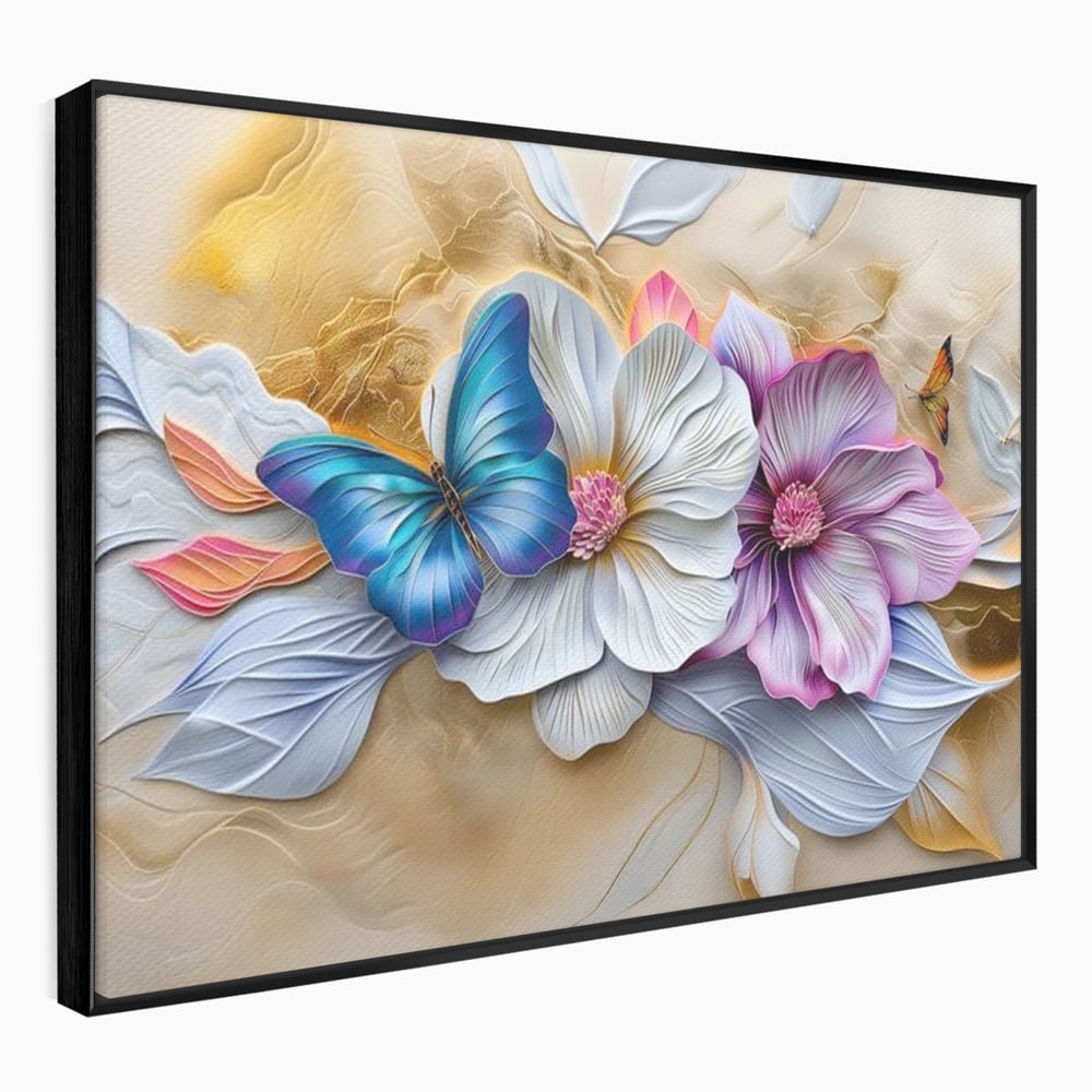 Tablou Canvas Premium, LuxCanva® M1136, Broderie Pastelata, Textura, Eteric, Fluture, Flori, Delicat, Aripi, Petale, Finete, Abstract, Vis, Modern, Pastel, Arta, Birou, Living, Camera Copil