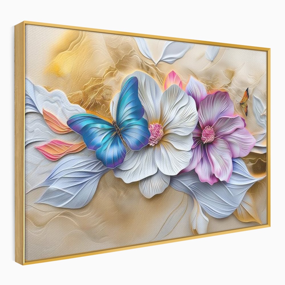 Tablou Canvas Premium, LuxCanva® M1136, Broderie Pastelata, Textura, Eteric, Fluture, Flori, Delicat, Aripi, Petale, Finete, Abstract, Vis, Modern, Pastel, Arta, Birou, Living, Camera Copil