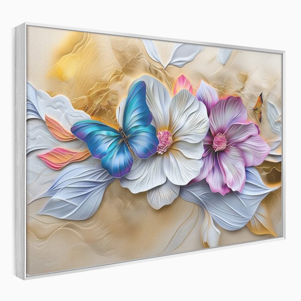 Tablou Canvas Premium, LuxCanva® M1136, Broderie Pastelata, Textura, Eteric, Fluture, Flori, Delicat, Aripi, Petale, Finete, Abstract, Vis, Modern, Pastel, Arta, Birou, Living, Camera Copil