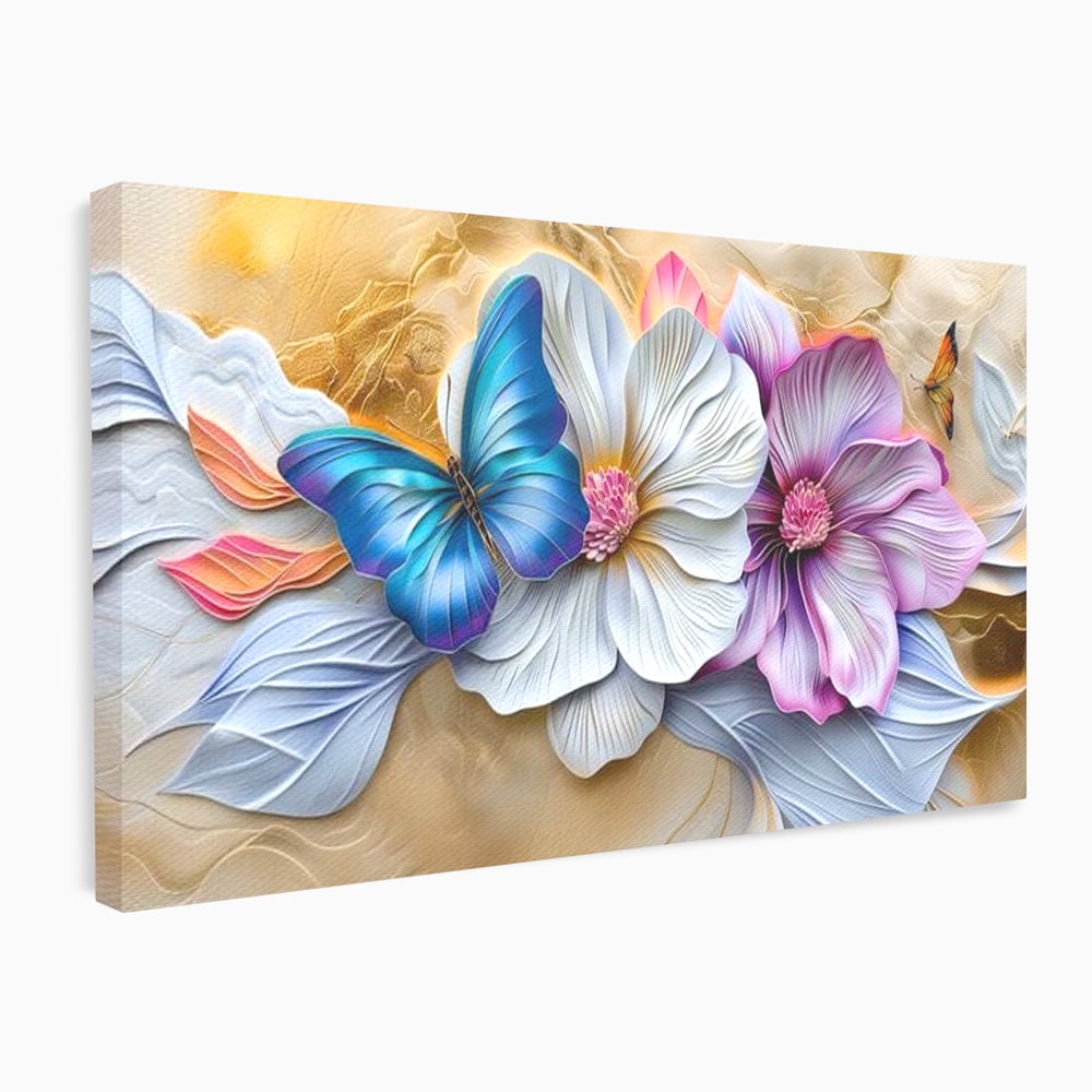Tablou Canvas Premium, LuxCanva® M1136, Broderie Pastelata, Textura, Eteric, Fluture, Flori, Delicat, Aripi, Petale, Finete, Abstract, Vis, Modern, Pastel, Arta, Birou, Living, Camera Copil