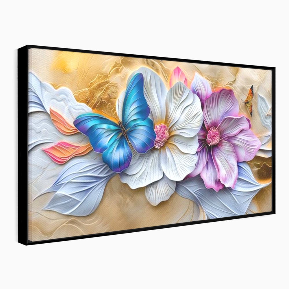 Tablou Canvas Premium, LuxCanva® M1136, Broderie Pastelata, Textura, Eteric, Fluture, Flori, Delicat, Aripi, Petale, Finete, Abstract, Vis, Modern, Pastel, Arta, Birou, Living, Camera Copil