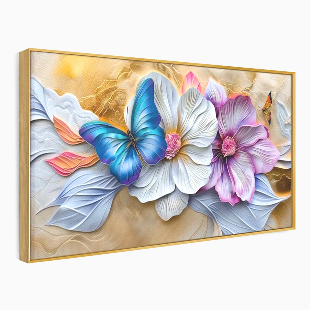 Tablou Canvas Premium, LuxCanva® M1136, Broderie Pastelata, Textura, Eteric, Fluture, Flori, Delicat, Aripi, Petale, Finete, Abstract, Vis, Modern, Pastel, Arta, Birou, Living, Camera Copil